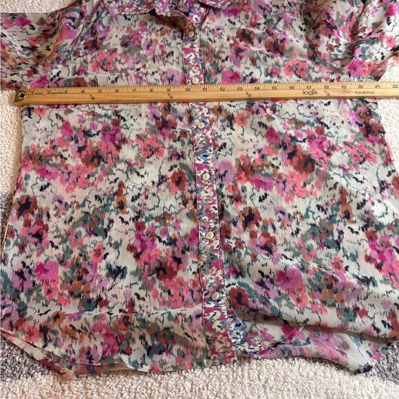 Liverpool Blouse Womens Sz Small Floral Button up chiffon sheer Top long sleeve - Picture 6 of 14